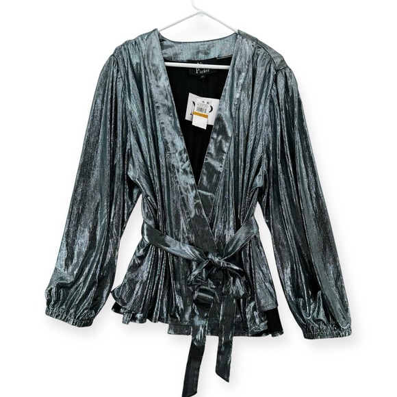 Nina Parker Jackets & Blazers - Nina Parker Metallic Jacket Womens Size 3X Tie Shiny Ice Blue Cardigan Party NEW